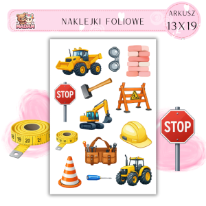 Naklejki Foliowe 13x19 Kawaii Budowa - Uroczy świat maszyn MaDam Creative