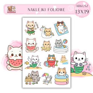 Naklejki Foliowe 13x19 Kawaii Summer Cats - Wakacyjne kotki MaDam Creative