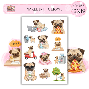 Naklejki Foliowe 13x19 Kawaii Mops - Uroczy mops MaDam Creative