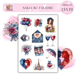 Naklejki Foliowe 13x19 Paryskie Walentynki - Miłość i francuski styl MaDam Creative