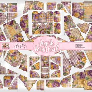 Zestaw Ephemera do Junk Journalingu i Scrapbookingu Fioletowo-Złote Kwiaty - Journal Kit MaDam Creative