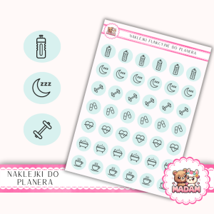 Naklejki Ikony Funkcyjne do Planera i Bullet Journal - Zdrowie i Self-care 13×18 - nawyki, wellness Mięta Szałwiowa- MaDam Creative