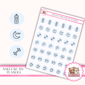 Naklejki Ikony Funkcyjne do Planera i Bullet Journal - Zdrowie i Self-care 13×18 - nawyki, wellness Błękit Nieba - MaDam Creative