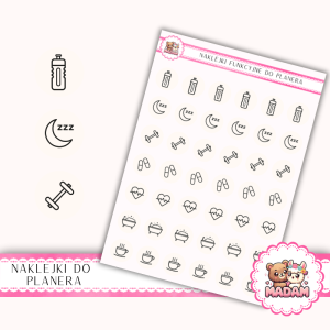 Naklejki Ikony Funkcyjne do Planera i Bullet Journal - Zdrowie i Self-care 13×18 - nawyki, wellness Kość słoniowa - MaDam Creative