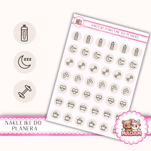 Naklejki Ikony Funkcyjne do Planera i Bullet Journal - Zdrowie i Self-care 13×18 - nawyki, wellness Ciepły piasek - MaDam Creative
