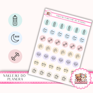 Naklejki Ikony Funkcyjne do Planera i Bullet Journal - Zdrowie i Self-care 13×18 - nawyki, wellness Mix - MaDam Creative