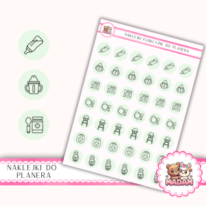 Naklejki Ikony Funkcyjne do Planera i Bullet Journal - Karmienie i Rozszerzanie Diety 13×18 - niemowlę Krem Migdałowy - MaDam Creative