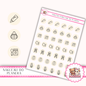 Naklejki Ikony Funkcyjne do Planera i Bullet Journal - Karmienie i Rozszerzanie Diety 13×18 - niemowlę Mleczny Krem- MaDam Creative