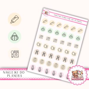 Naklejki Ikony Funkcyjne do Planera i Bullet Journal - Karmienie i Rozszerzanie Diety 13×18 - niemowlę MIX neutral - MaDam Creative