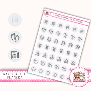 Naklejki Ikony Funkcyjne do Planera i Bullet Journal - Dokumenty i Kamienie Milowe 13×18 - baby milestones Popiel Jasny - MaDam Creative