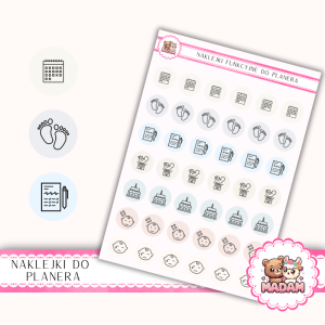 Naklejki Ikony Funkcyjne do Planera i Bullet Journal - Dokumenty i Kamienie Milowe 13×18 - baby milestones MIX - MaDam Creative