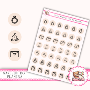 Naklejki Ikony Funkcyjne do Planera i Bullet Journal - Planowanie Ślubu Krok po Kroku 13×18 Beż Pudrowy - MaDam Creative