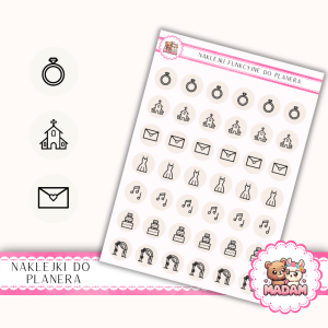 Naklejki Ikony Funkcyjne do Planera i Bullet Journal - Planowanie Ślubu Krok po Kroku 13×18 Kość Słoniowa Jasna - MaDam Creative