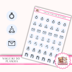 Naklejki Ikony Funkcyjne do Planera i Bullet Journal - Planowanie Ślubu Krok po Kroku 13×18 Błękit Kryształowy- MaDam Creative