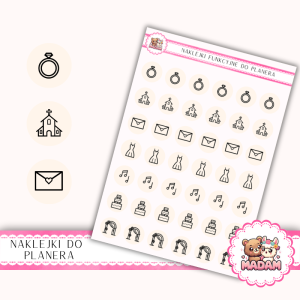 Naklejki Ikony Funkcyjne do Planera i Bullet Journal - Planowanie Ślubu Krok po Kroku 13×18 Klasyczny Ivory - MaDam Creative