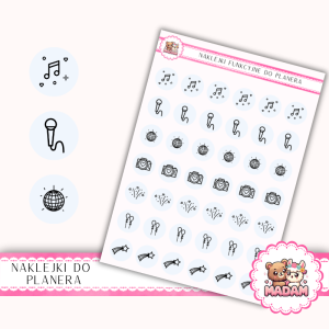 Naklejki Ikony Funkcyjne do Planera i Bullet Journal - Muzyka, Zabawa i Atrakcje 13×18 - DJ, dance Niebo Pastelowe - MaDam Creative