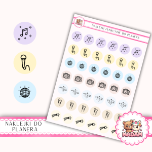 Naklejki Ikony Funkcyjne do Planera i Bullet Journal - Muzyka, Zabawa i Atrakcje 13×18 - DJ, dance MIX- MaDam Creative