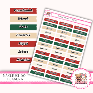 Naklejki Planerowe Dni Tygodnia 13×18 - Christmas Mix - MaDam Creative