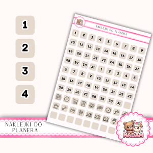 Naklejki Planerowe Dni Miesiąca i Ikony 13×18 - Beż Taupe - MaDam Creative