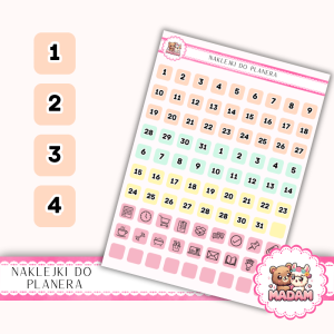 Naklejki Planerowe Dni Miesiąca i Ikony 13×18 - Letni Mix Kolorów - MaDam Creative