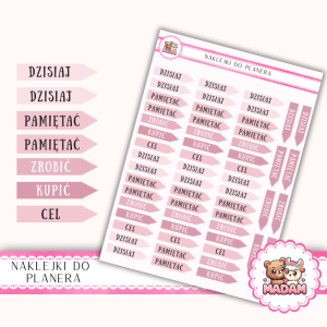 Naklejki planerowe flagi z napisami Romantic Rose 13x18 - planerowe etykiety MaDam Creative