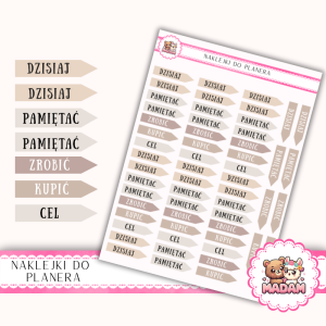 Naklejki planerowe flagi z napisami Warm Cozy 13x18 - etykiety do planera Bullet Journal MaDam Creative