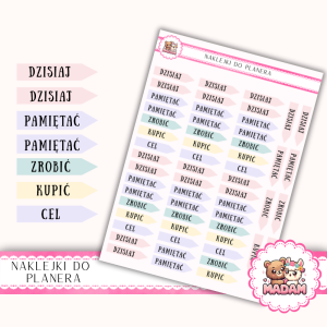 Naklejki planerowe flagi z napisami Pastel Love 13x18 - oznaczenia do planera MaDam Creative