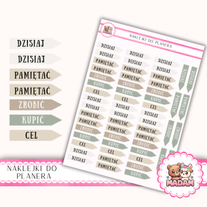 Naklejki planerowe flagi z napisami Sage Calm 13x18 - dni i cele do planera Bullet Journal MaDam Creative
