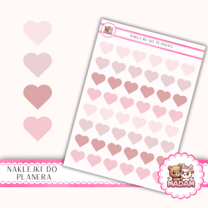 Naklejki planerowe serduszka różowe romantic 13x18 do planera Bullet Journal MaDam Creative
