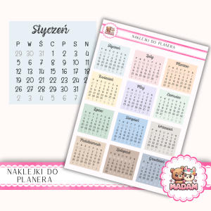 Naklejki kalendarzowe miesiące 2026 Pastel Basic 2 13x18 do planera Bullet Journal MaDam Creative
