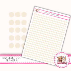 Naklejki kółka 4 mm Beż Szampański 13×18 - do planera, bullet journal, scrapbookingu - MaDam Creative