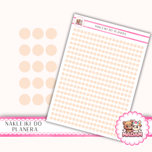 Naklejki kółka 4 mm Brzoskwinia Kremowa 13×18 - do planera, bullet journal, scrapbookingu - MaDam Creative