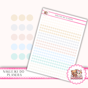 Naklejki kółka 4 mm MIX Neutral Pastel 13×18 - do planera, bullet journal, scrapbookingu - MaDam Creative