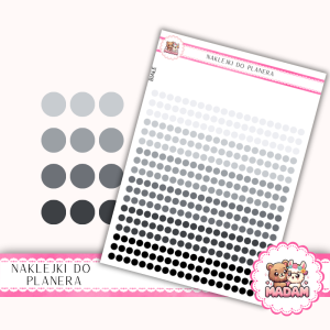 Naklejki kółka 4 mm MIX Monochrome PRO 13×18 - do planera, bullet journal, scrapbookingu - MaDam Creative
