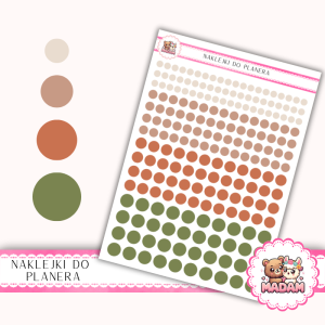 Naklejki kółka 4,6,8,10 mm MIX Boho Natural 13×18 - do planera, bullet journal, scrapbookingu - MaDam Creative