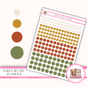 Naklejki kółka 4,6,8,10 mm MIX Autumn Cozy 13×18 - do planera, bullet journal, scrapbookingu - MaDam Creative