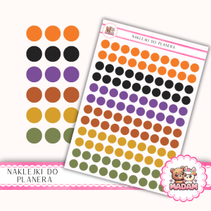 Naklejki kółka 10 mm MIX Halloween 13×18 - dyniowe i jesienne kropki ozdobne - MaDam Creative