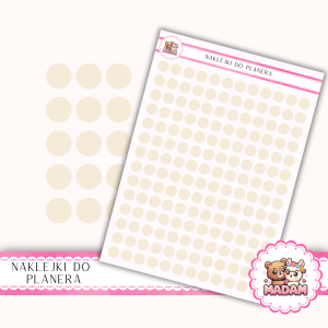 Naklejki kółka 8 mm Beż Szampański 13×18 - do planera, bullet journal, scrapbookingu - MaDam Creative