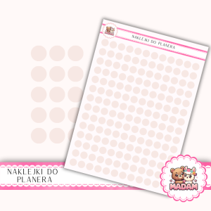 Naklejki kółka 8 mm Róż Pastelowy 13×18 - do planera, bullet journal, scrapbookingu - MaDam Creative