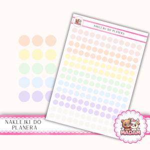 Naklejki kółka 8 mm MIX Rainbow Pastel 13×18 - do planera, bullet journal, scrapbookingu - MaDam Creative