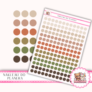 Naklejki kółka 8 mm MIX Earth & Clay 13×18 - boho ziemiste kropki do planera - MaDam Creative