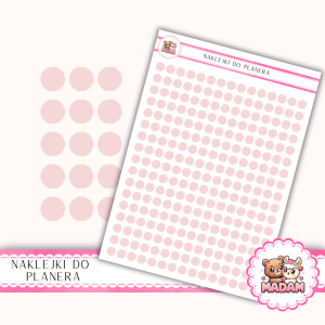 Naklejki kółka 6 mm Róż Pastelowy 13×18 - do planera, bullet journal, scrapbookingu - MaDam Creative