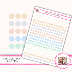 Naklejki kółka 6 mm MIX Neutral Pastel 13×18 - do planera, bullet journal, scrapbookingu - MaDam Creative