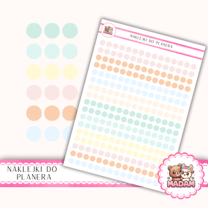 Naklejki kółka 6 mm MIX Baby Soft 13×18 - do planera, bullet journal, scrapbookingu - MaDam Creative