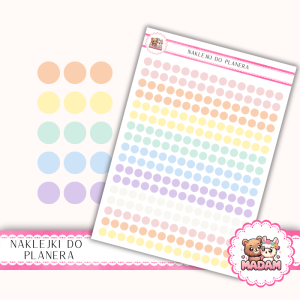 Naklejki kółka 6 mm MIX Rainbow Pastel 13×18 - do planera, bullet journal, scrapbookingu - MaDam Creative