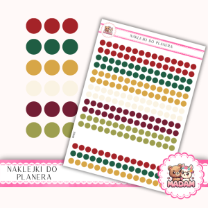 Naklejki kółka 6 mm MIX Boże Narodzenie 13×18 - świąteczne kropki zielono-czerwone - MaDam Creative