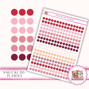 Naklejki kółka 6 mm MIX Walentynki 13×18 - różowo-czerwone kropki do planera - MaDam Creative