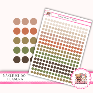 Naklejki kółka 6 mm MIX Earth & Clay 13×18 - boho ziemiste kropki do planera - MaDam Creative