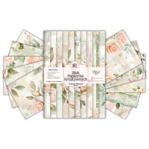 Blok Papierów Kreatywnych Szałwia i Różowe Róże - do Scrapbookingu i Journalingu MaDam Creative