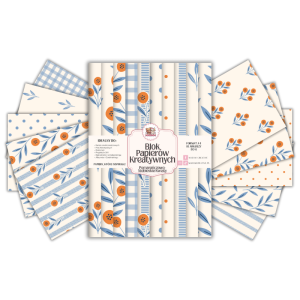 Blok Papierów Kreatywnych Pomarańczowo-Niebieskie Kwiaty - do Scrapbookingu i Journalingu MaDam Creative